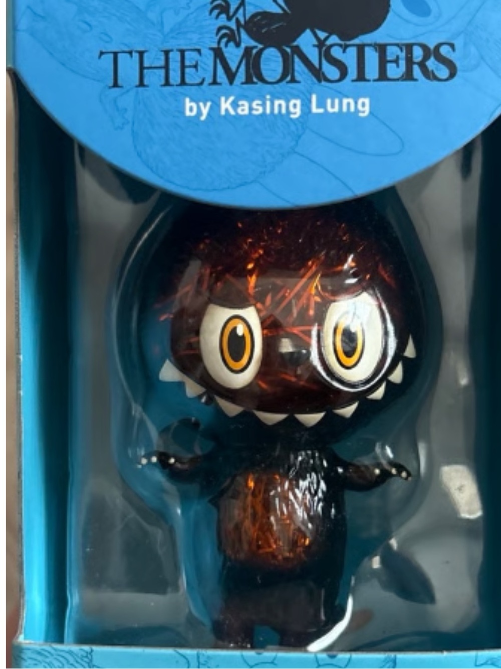 The Monsters mini Zimomo by Kasing Lung. Amber Resin Monster Figure w Tinsel.